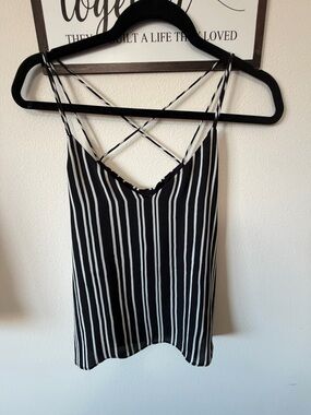 H&M Black and White Vertical Stripe Strappy Tank Top